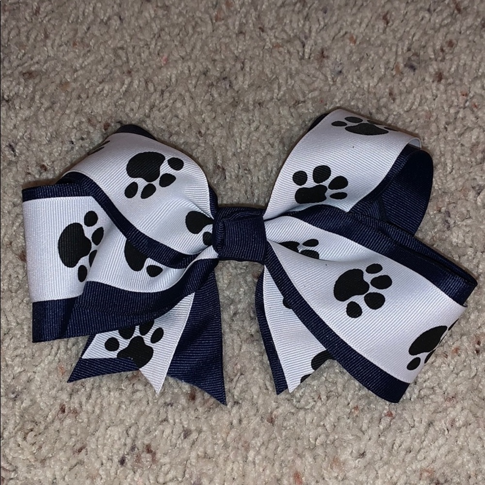 Blue,Black,and White paw print bow